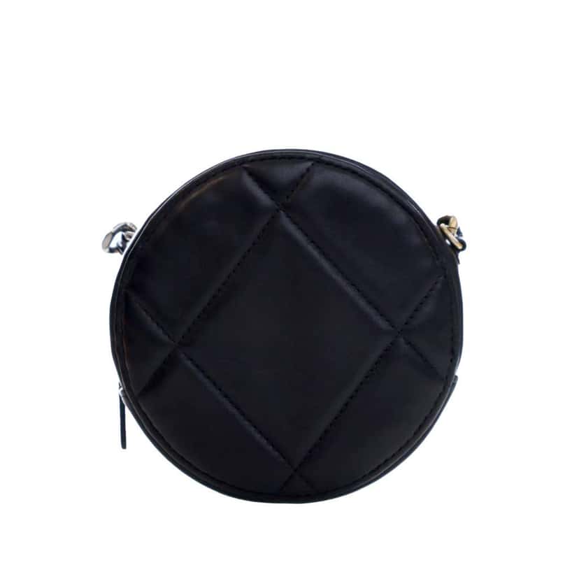 Chanel Lambskin 19 Round Clutch with Chain Black Leather Very good condition - Back View