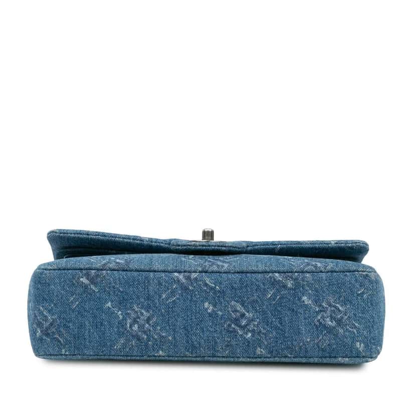 Chanel Medium Classic Printed Denim Double Flap Blue Denim Good condition - Inside View