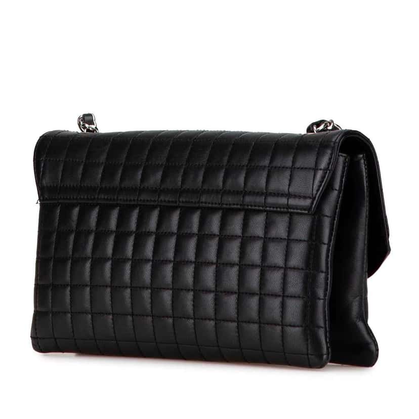 Chanel Choco Bar Calfskin Camellia No. 5 CC Shoulder Bag Black Leather Good condition - Back View