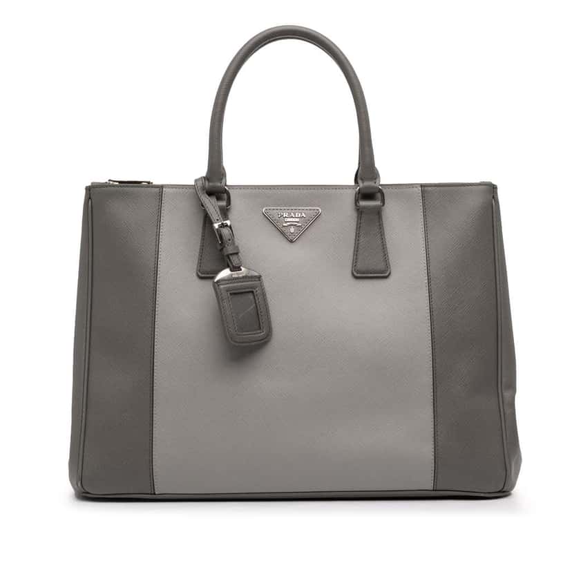 Prada Large Bicolor Saffiano Lux Galleria Double Zip Satchel Grey Leather Good condition - Front View
