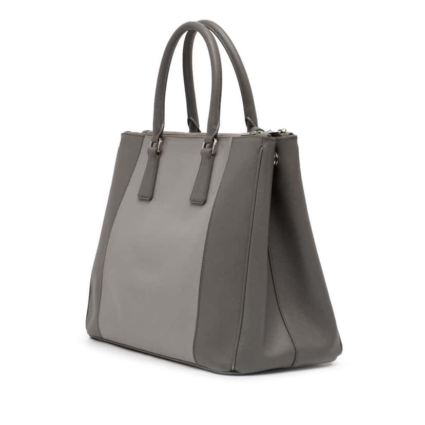 Prada Large Bicolor Saffiano Lux Galleria Double Zip Satchel Grey Leather Good condition - Back View