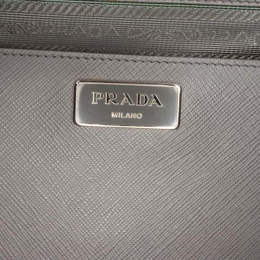 Prada Large Bicolor Saffiano Lux Galleria Double Zip Satchel Grey Leather Good condition - Box View