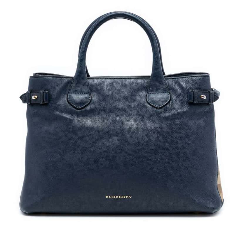 Burberry Medium Leather and House Check Banner Satchel Blue Leather Good condition - Front View