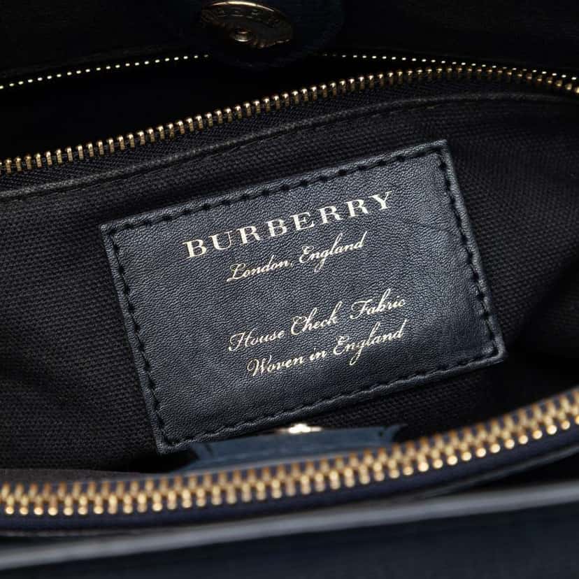 Burberry Medium Leather and House Check Banner Satchel Blue Leather Good condition - Box View