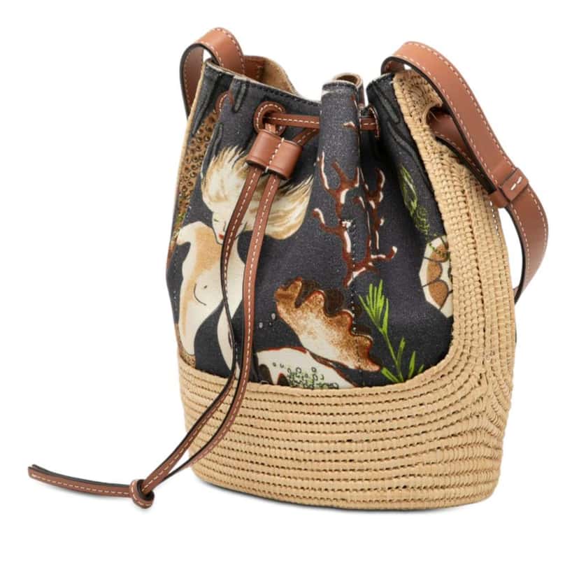 Loewe Paulas Ibiza Small Canvas Mermaid Print Balloon Drawstring Bucket Bag Grey Canvas Good condition - Back View