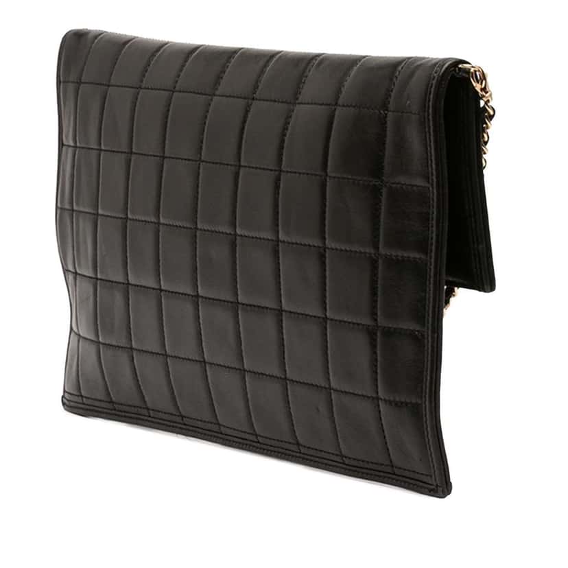 Chanel CC Chocolate Bar Lambskin Fold Down Envelope Shoulder Bag Black Leather Very good condition - Back View