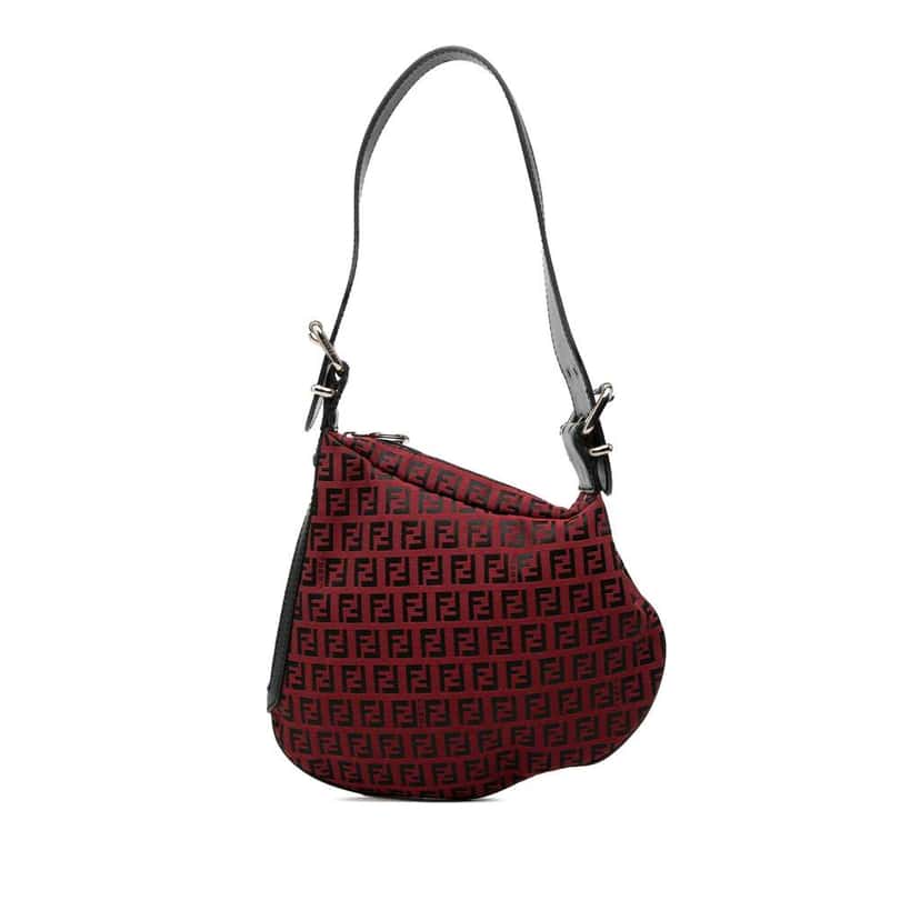 Fendi Zucchino Canvas Oyster Shoulder Bag Red Canvas Good condition - Front View