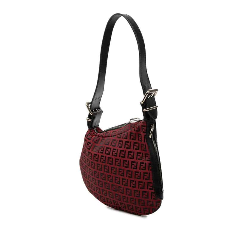 Fendi Zucchino Canvas Oyster Shoulder Bag Red Canvas Good condition - Back View