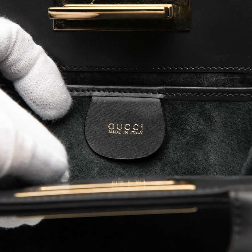 Gucci G Suede Handbag Black Leather Good condition - Box View