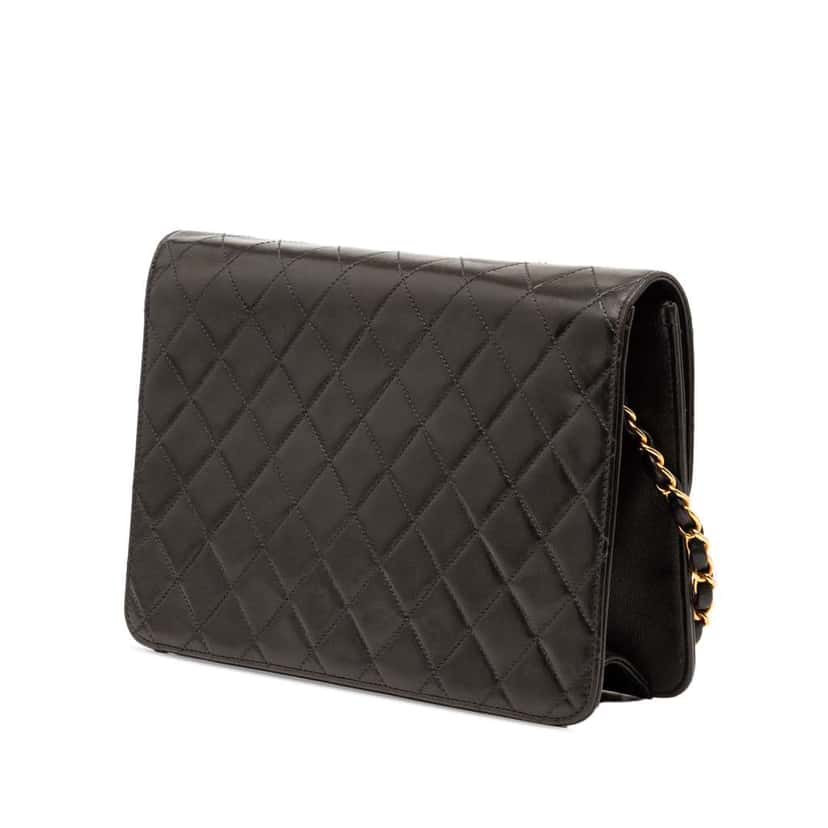 Chanel CC Quilted Lambskin Single Flap Black Leather Very good condition - Back View