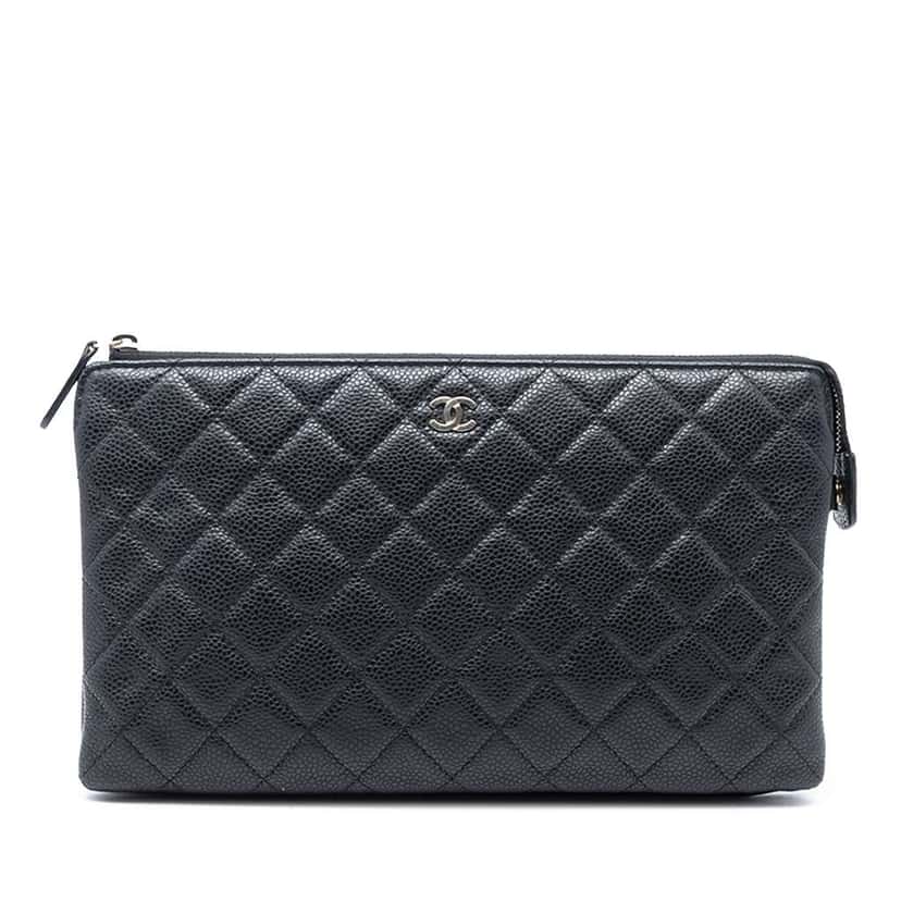 Chanel CC Quilted Caviar Zip Pouch Black Leather Good condition - Front View