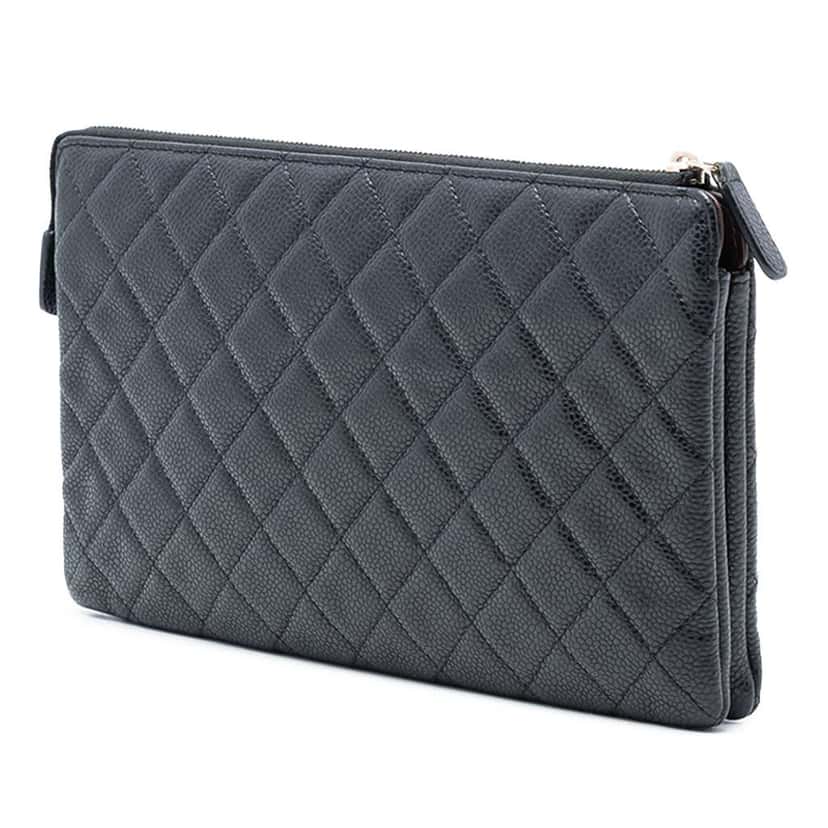 Chanel CC Quilted Caviar Zip Pouch Black Leather Good condition - Back View