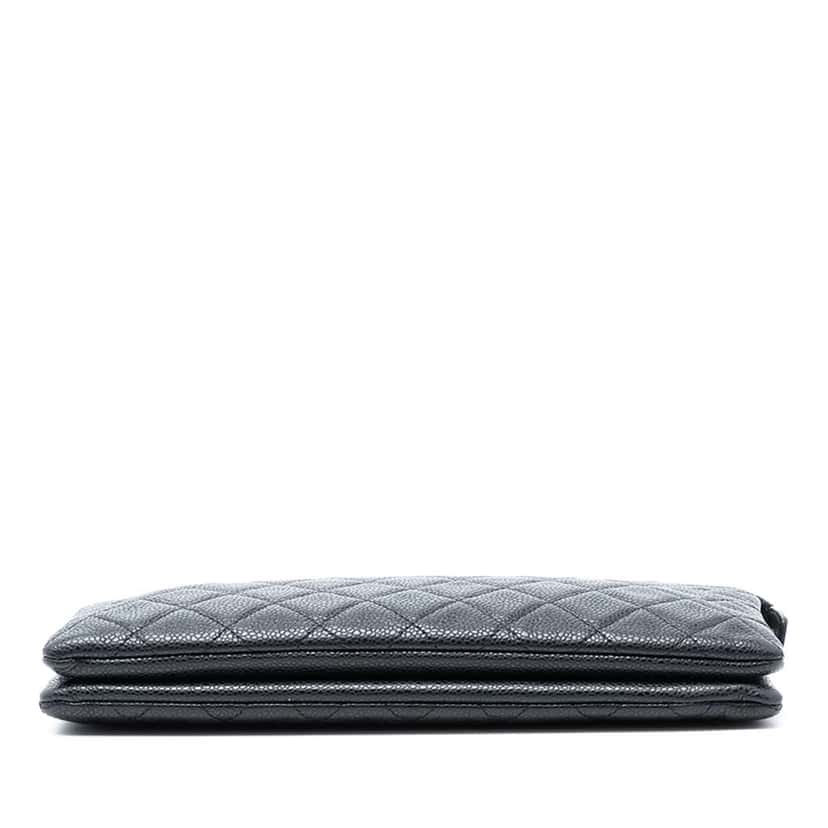 Chanel CC Quilted Caviar Zip Pouch Black Leather Good condition - Inside View