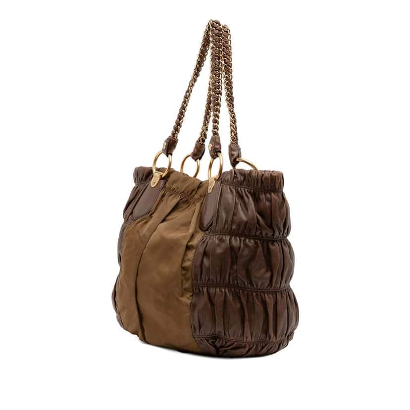 Prada Tessuto and Nappa Gaufre Tote Brown Good condition - Back View