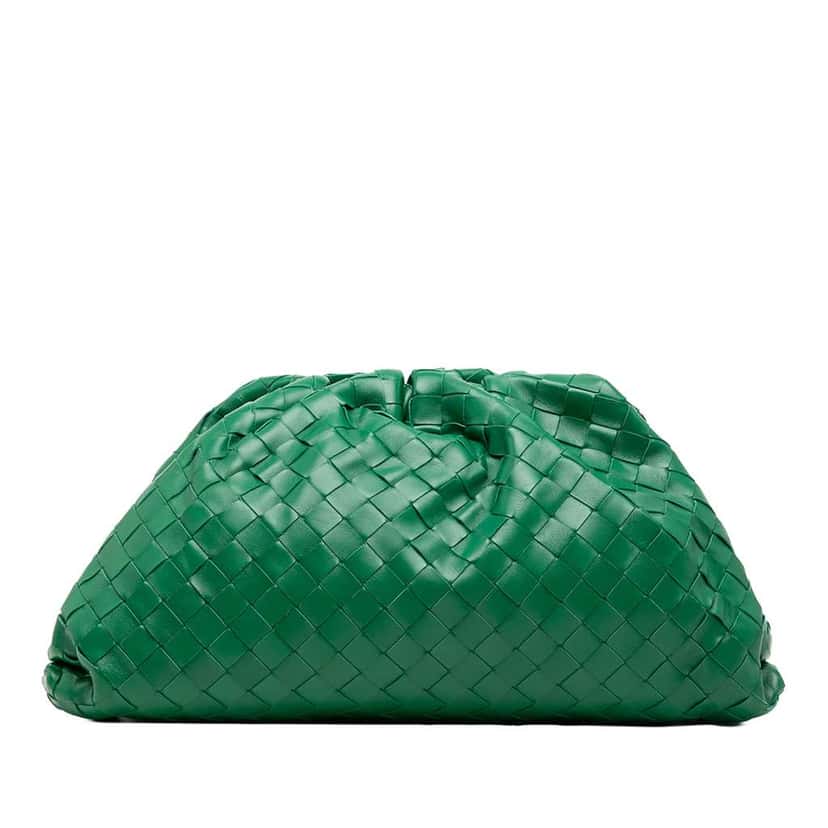 Bottega Veneta Nappa Intrecciato The Pouch Green Leather Good condition - Front View