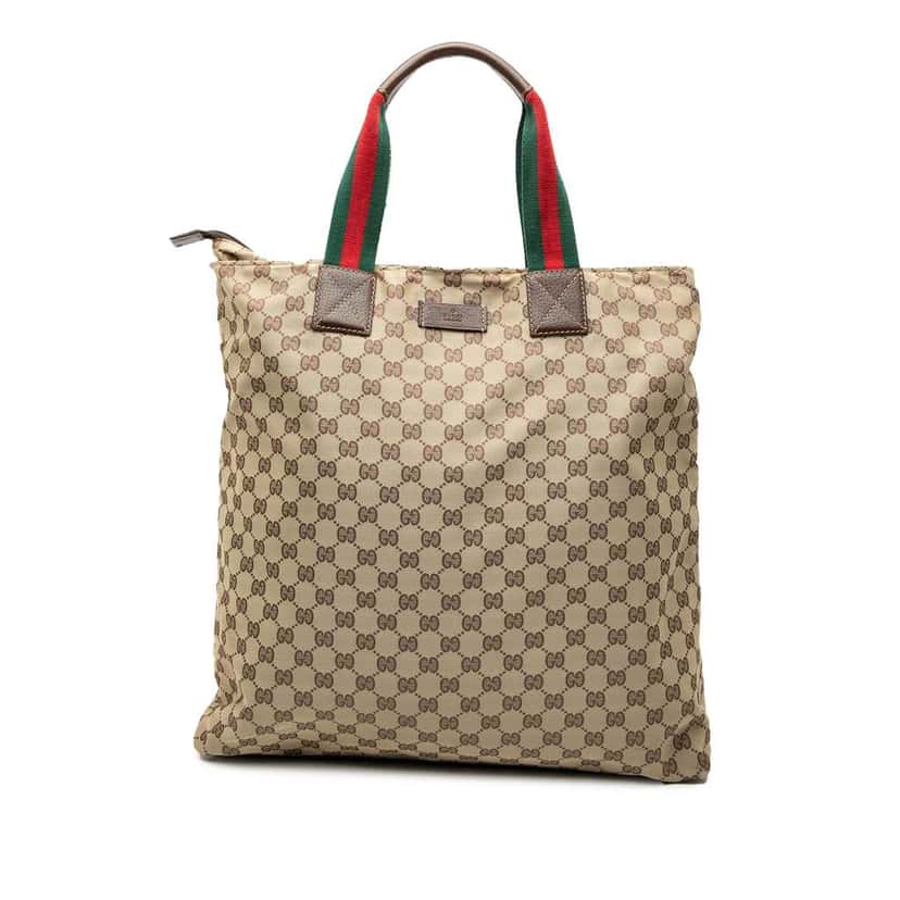 Gucci GG Canvas Web Vertical Tote Brown Canvas Good condition - Front View