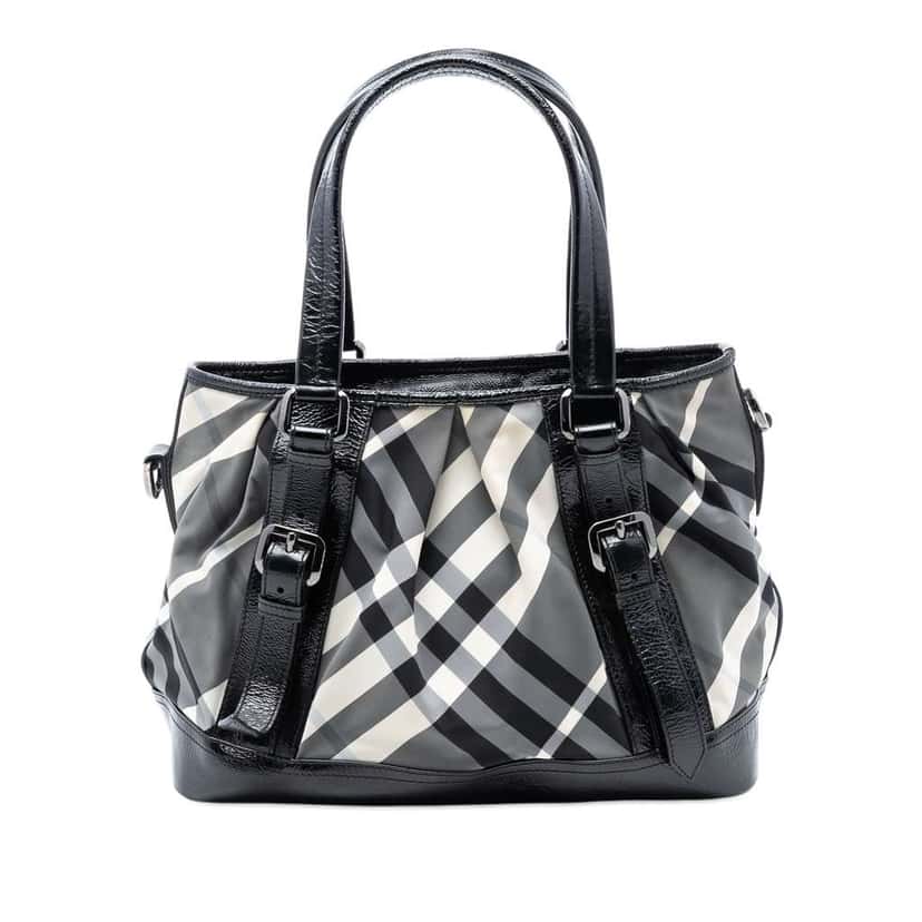 Burberry Medium Beat Check Nylon Lowry Satchel Grey Good condition - Front View