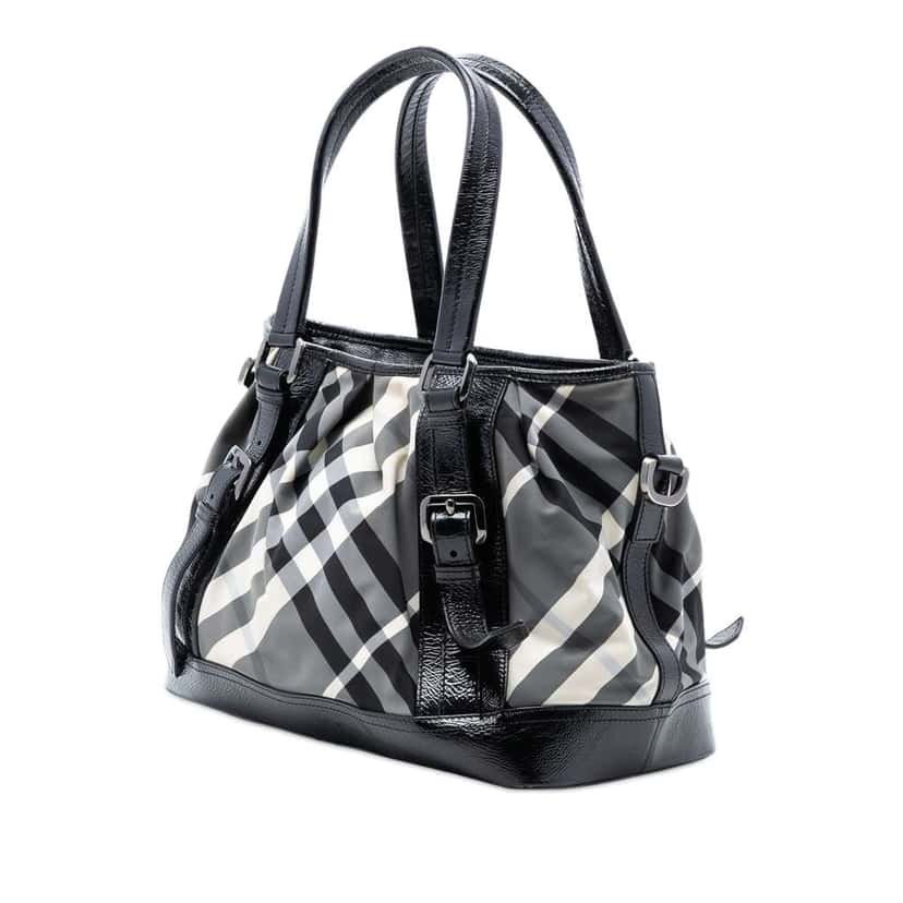 Burberry Medium Beat Check Nylon Lowry Satchel Grey Good condition - Back View