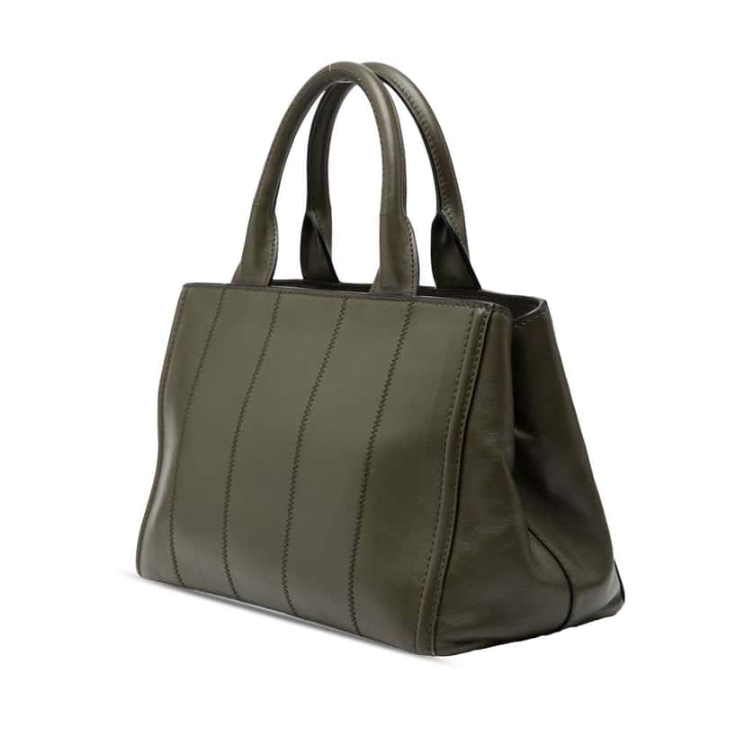 Prada Vitello Daino Vertical Stitched Top Handle Bag Green Leather Good condition - Back View