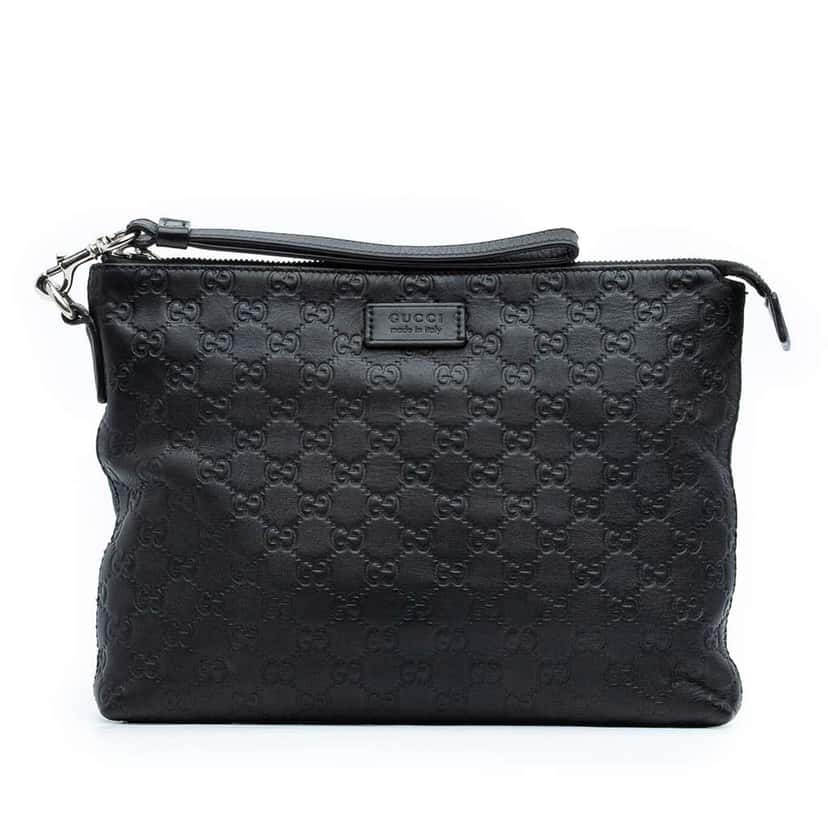 Gucci Guccissima Wristlet Clutch Black Leather Good condition - Front View