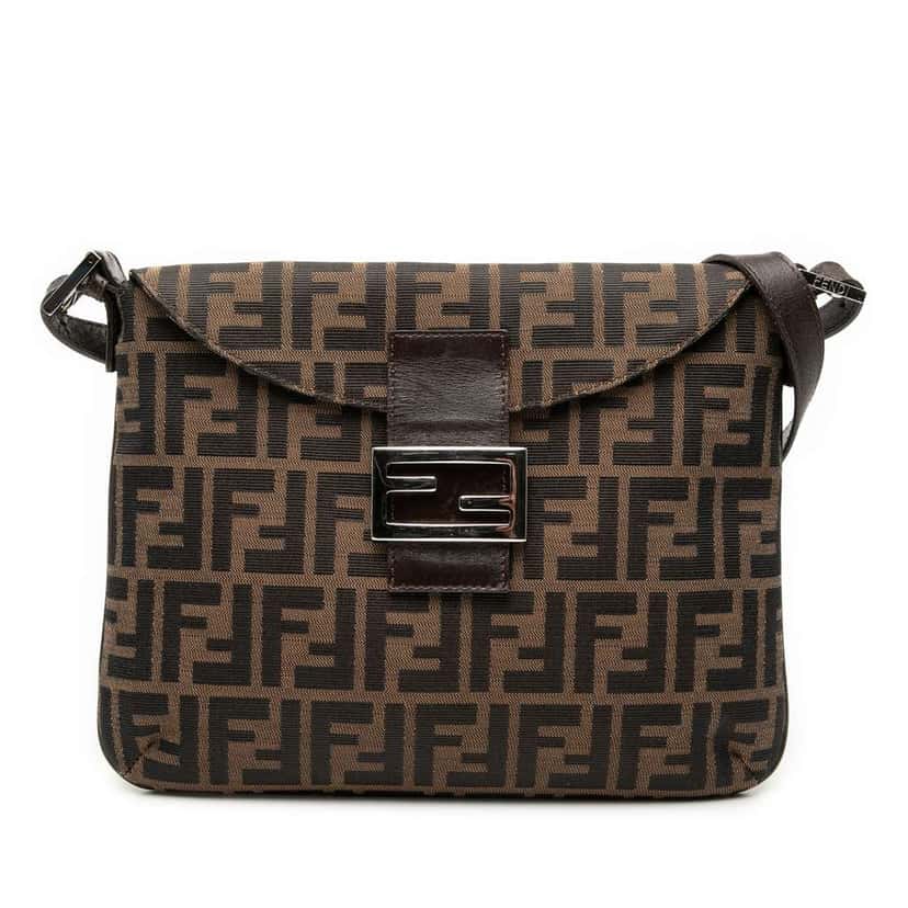 Fendi Zucca Canvas Double Flap Shoulder Bag Brown Canvas Fair condition - Front View