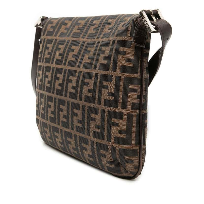 Fendi Zucca Canvas Double Flap Shoulder Bag Brown Canvas Fair condition - Back View