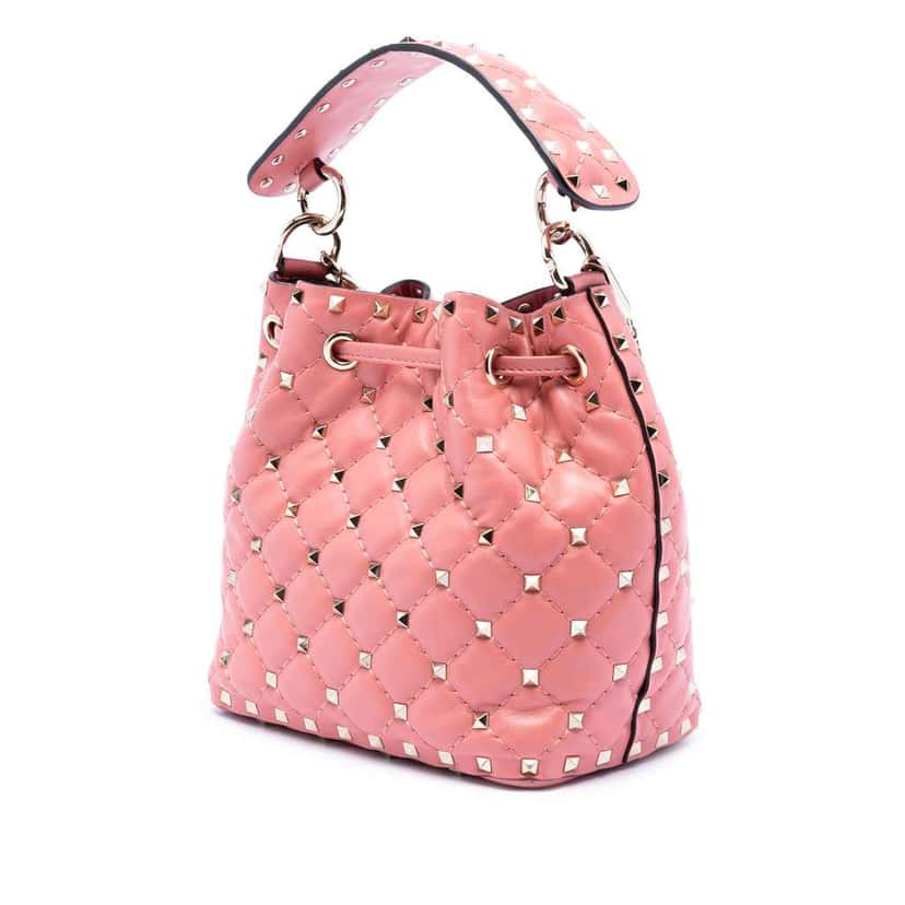 Valentino Small Leather Rockstud Spike Bucket Bag Pink Leather Good condition - Back View