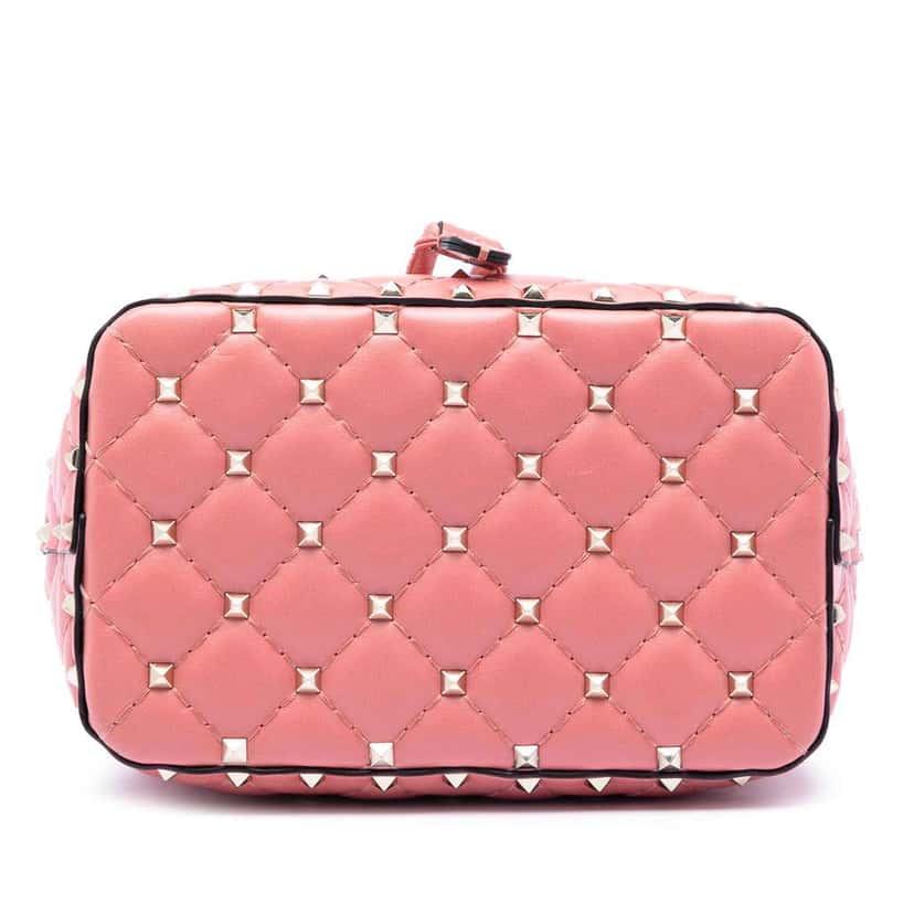 Valentino Small Leather Rockstud Spike Bucket Bag Pink Leather Good condition - Inside View