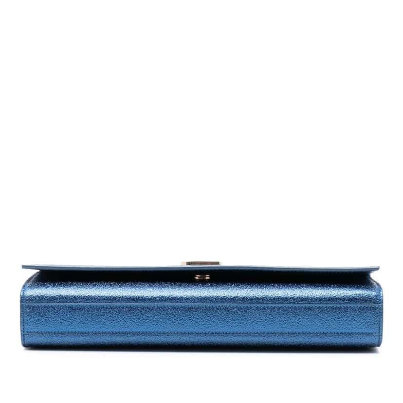 Saint Laurent Metallic Calfskin Cassandre Clutch Blue Leather Good condition - Inside View