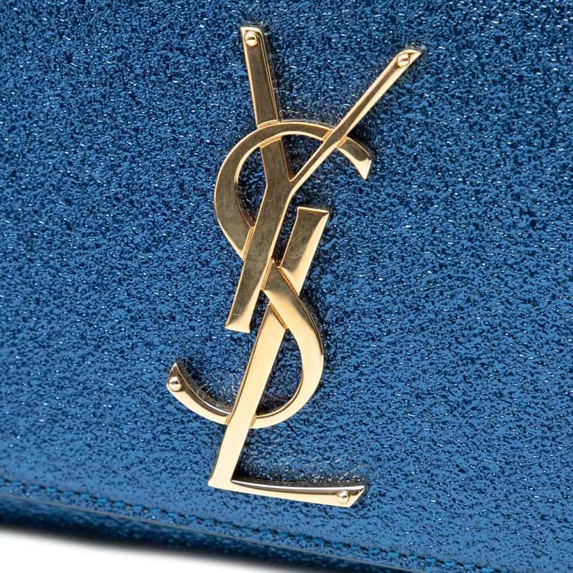 Saint Laurent Metallic Calfskin Cassandre Clutch Blue Leather Good condition - Box View