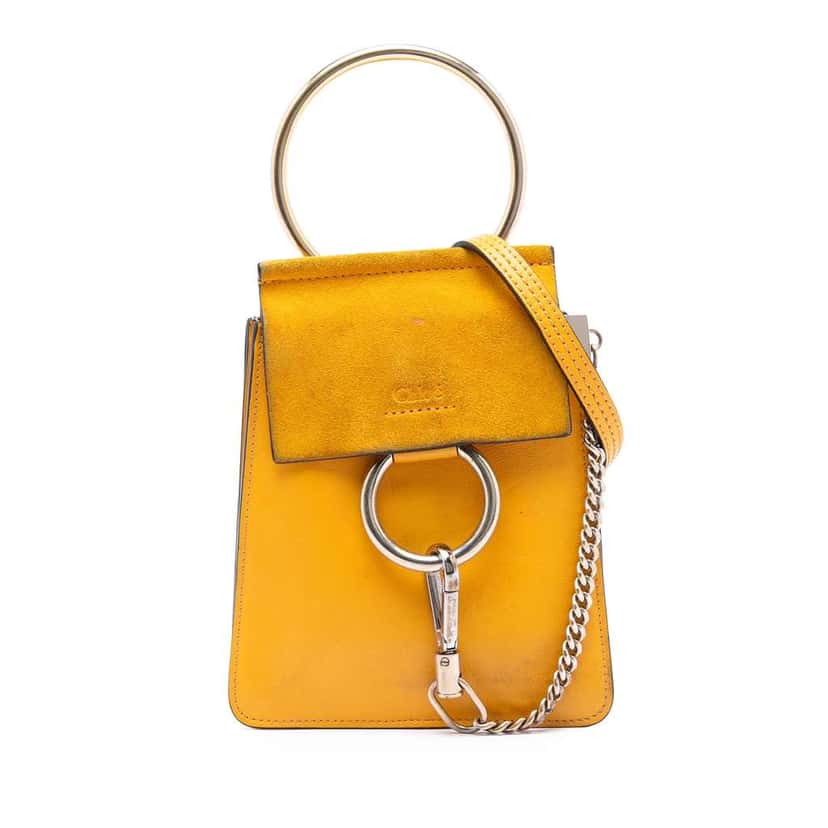 Chloé Mini Calfskin and Suede Faye Bracelet Bag Yellow Leather Very good condition - Front View
