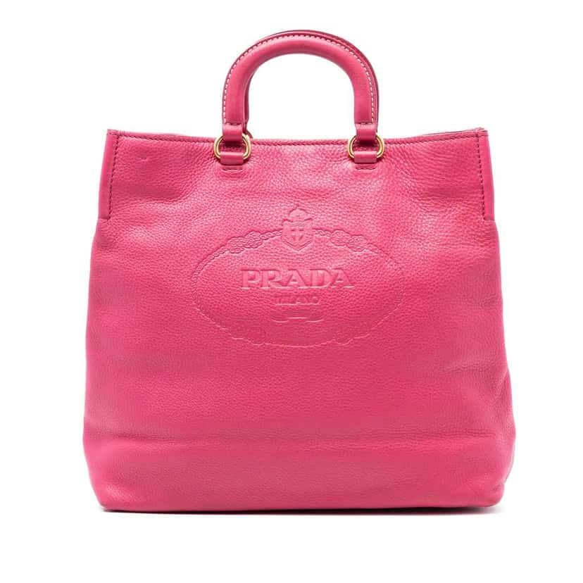 Prada Vitello Daino Embossed Canapa Logo Open Convertible Tote Pink Leather Good condition - Front View