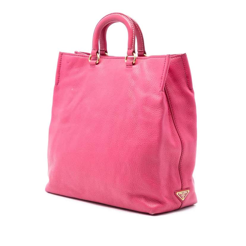 Prada Vitello Daino Embossed Canapa Logo Open Convertible Tote Pink Leather Good condition - Back View