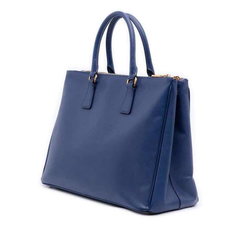 Prada Large Saffiano Lux Galleria Double Zip Satchel Blue Leather Good condition - Back View