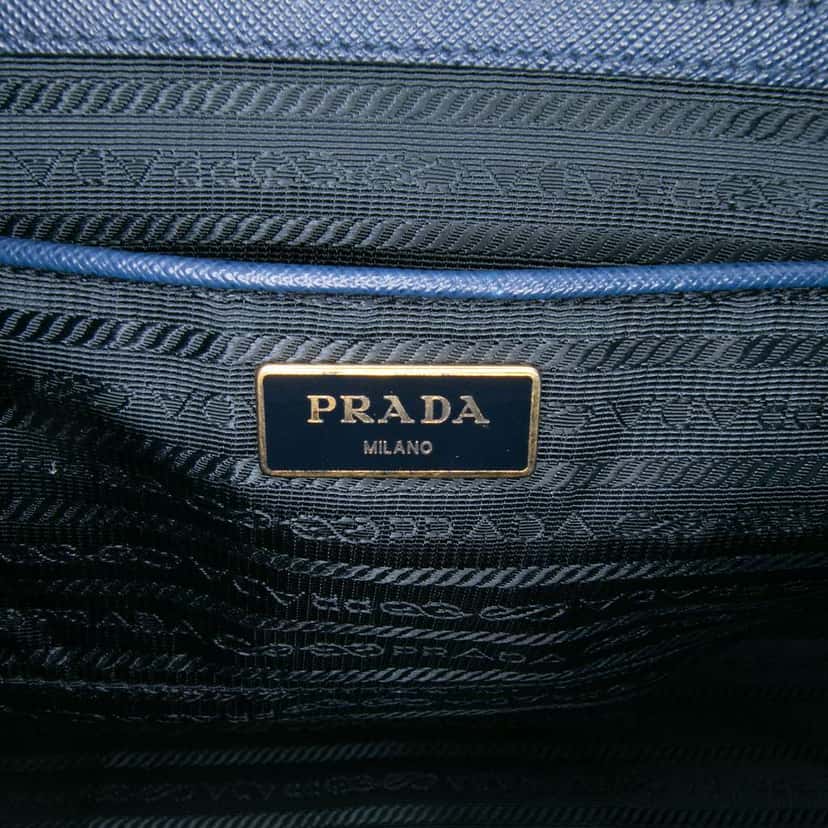 Prada Large Saffiano Lux Galleria Double Zip Satchel Blue Leather Good condition - Box View