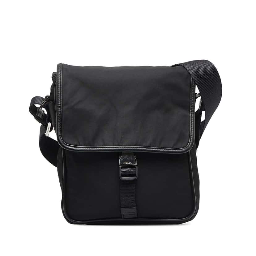 Prada Tessuto Buckle Messenger Bag Black Good condition - Front View