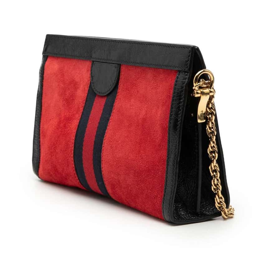 Gucci Small Suede Ophidia Chain Crossbody Red Leather Good condition - Back View