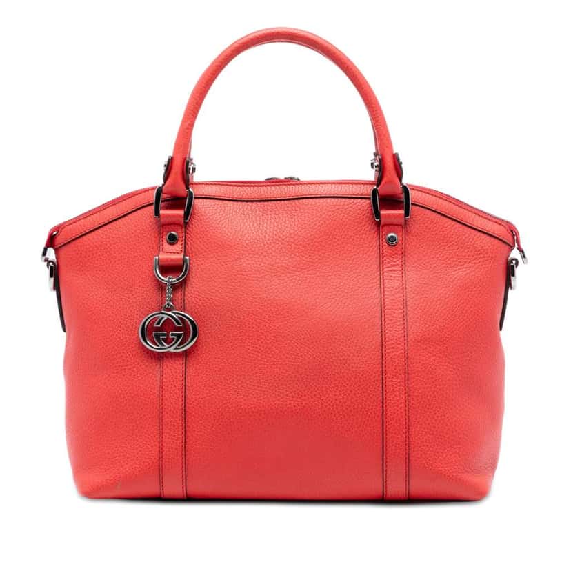 Gucci Leather GG Charm Dome Satchel Red Leather Very good condition - Front View
