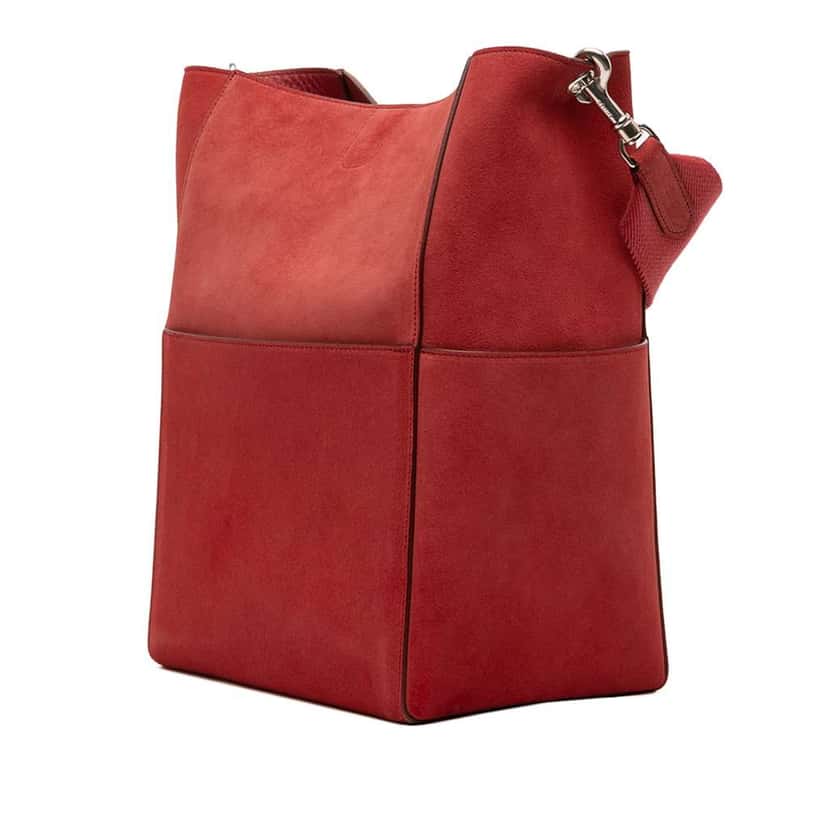 Celine Medium Suede Seau Sangle Bucket Bag Red Leather Very good condition - Back View