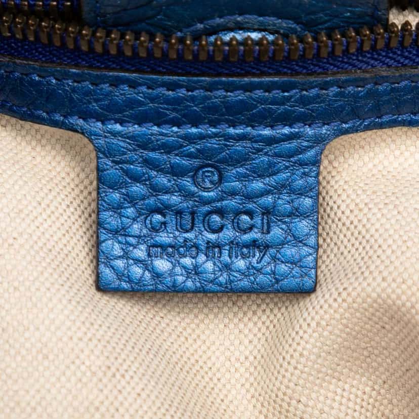 Gucci Small Metallic Calfskin Bamboo Shopper Satchel Blue Leather Very good condition - Box View
