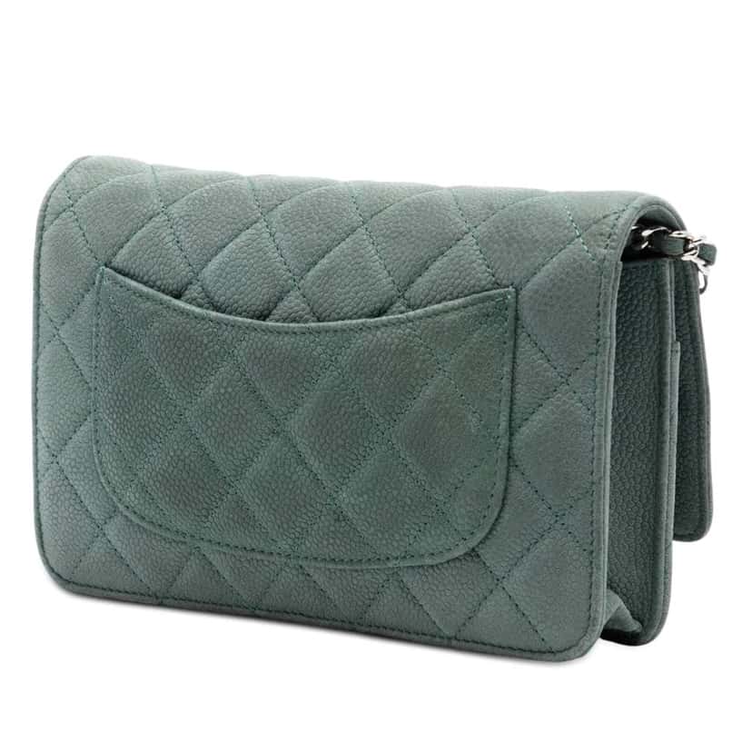 Chanel CC Quilted Caviar Wallet on Chain Blue Leather Very good condition - Back View