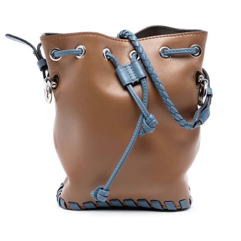 Fendi Mini Leather Whipstitch Mon Tresor Bucket Bag Brown Leather Very good condition - Front View