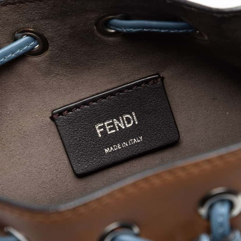 Fendi Mini Leather Whipstitch Mon Tresor Bucket Bag Brown Leather Very good condition - Box View