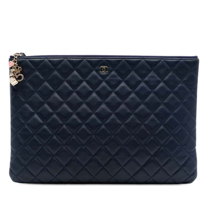 Chanel Large Quilted Lambskin Casino Charms O Case Clutch Blue Leather Very good condition - Front View