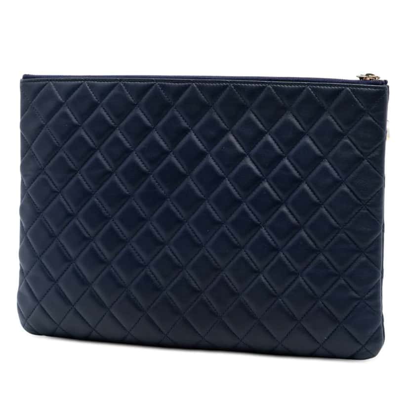 Chanel Large Quilted Lambskin Casino Charms O Case Clutch Blue Leather Very good condition - Back View