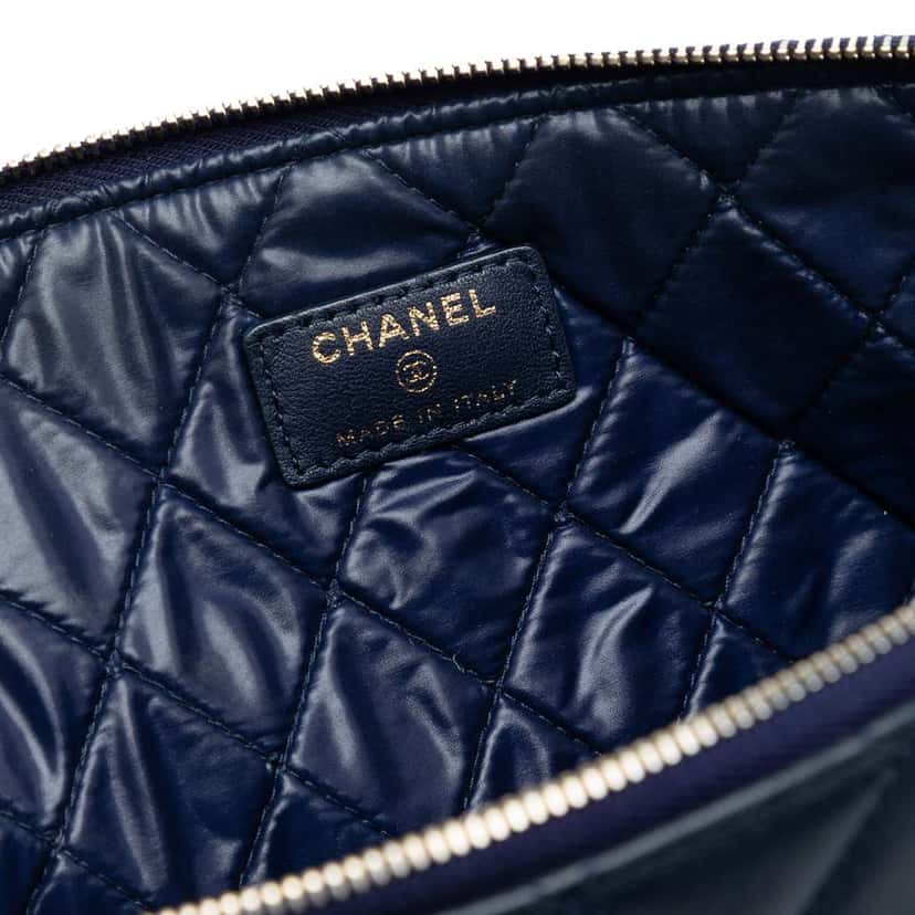 Chanel Large Quilted Lambskin Casino Charms O Case Clutch Blue Leather Very good condition - Box View