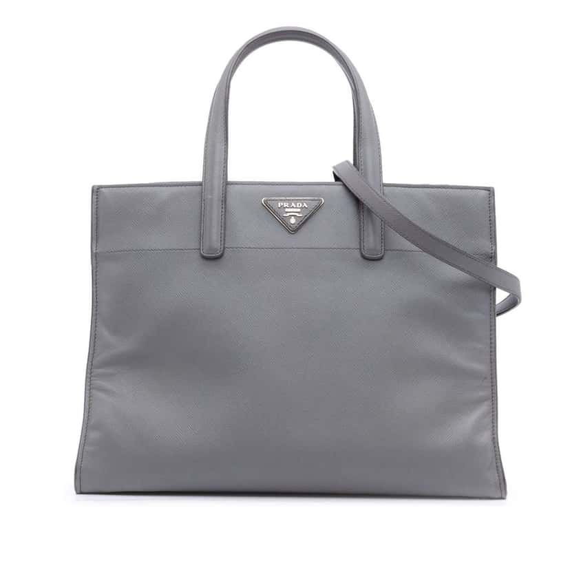 Prada Saffiano Soft Triple Pocket Tote Grey Leather Very good condition - Front View