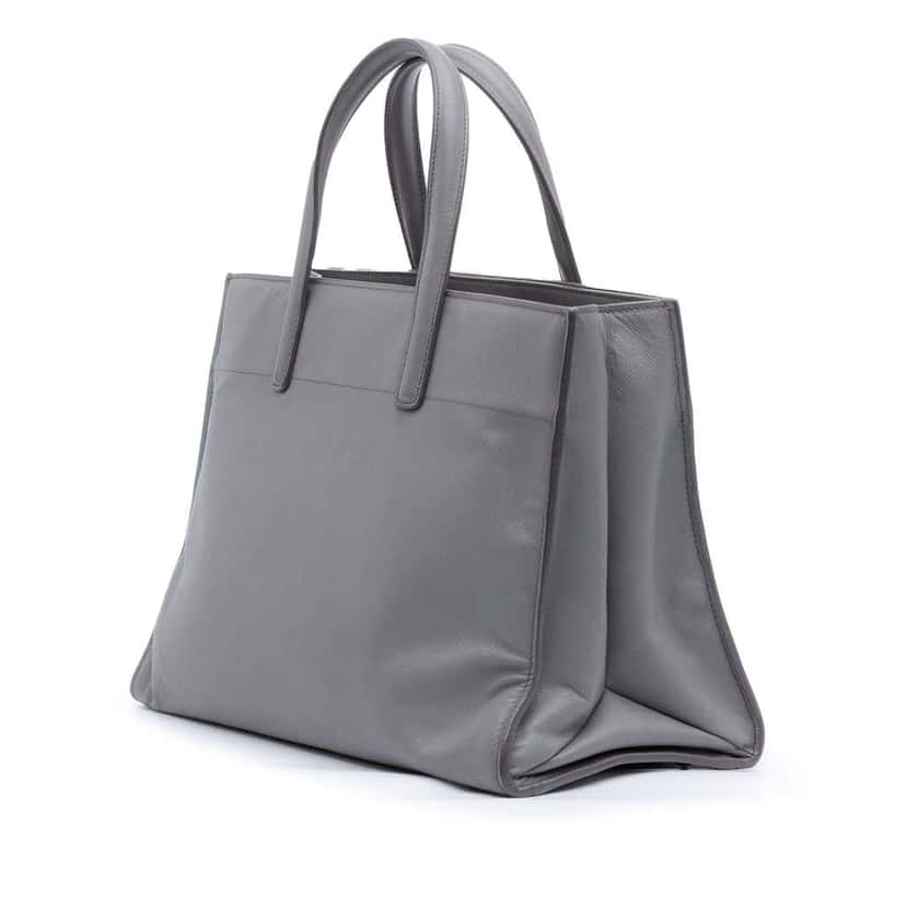 Prada Saffiano Soft Triple Pocket Tote Grey Leather Very good condition - Back View