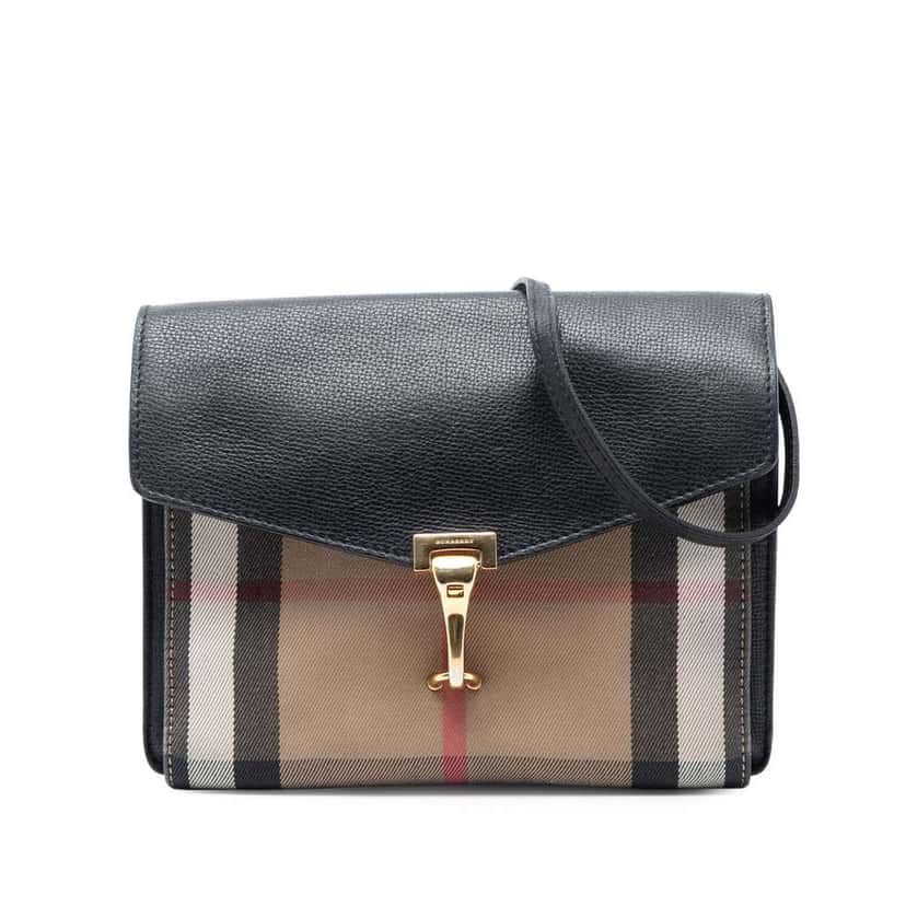 Burberry Small Leather and House Check Canvas Derby Macken Crossbody Black Leather Very good condition - Front View
