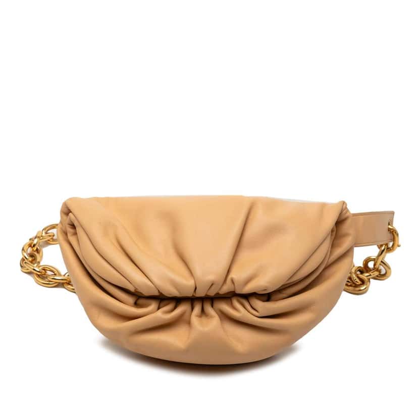 Bottega Veneta Lambskin Belt Chain Pouch Brown Leather Very good condition - Front View